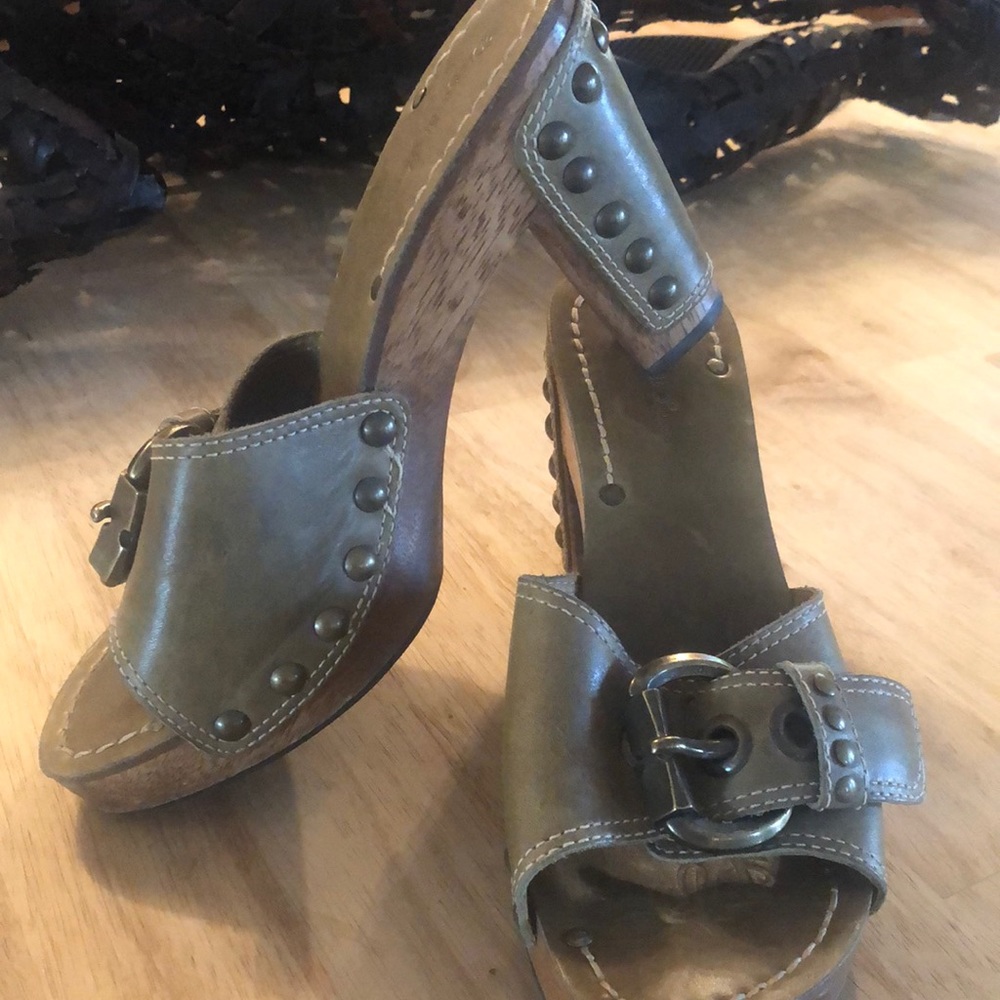 Diego di Lucca wood and leather platform clog sz 8
